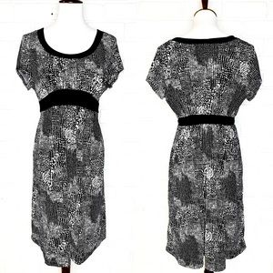 Maternity Black White Short Sleeve Midi Dress Lg